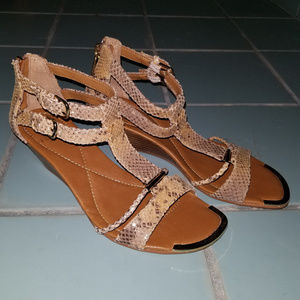 Isola "Pazia" Open Toe Strappy Leather Wedge Pumps